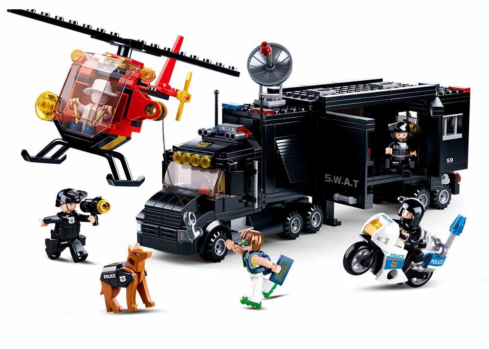 Police Swat Team Command Truck and Helicopter - 540 Pcs (M38-B0659)