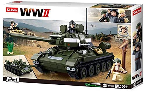 Sluban T-34 Medium WW2 Tank with Mini Figures ( 2 in 1 Set ) - 687 Pieces (M38-B0689)